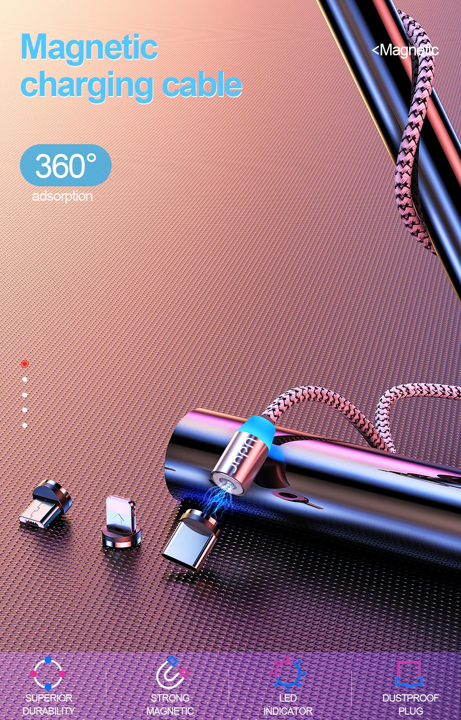 Udyr Магнитный Micro usb type C кабель для iphone samsung Android 2 м Быстрая зарядка магнит Зарядное устройство USB кабель провод для мобильного телефона шнур