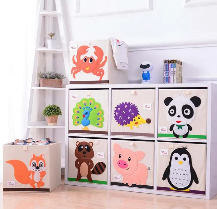 

2pcs 33*33*33cm Folding Storage Box Cartoon Animal Pattern Washable Laundry Basket Sundries kid Clothes Toy Storage органайзер