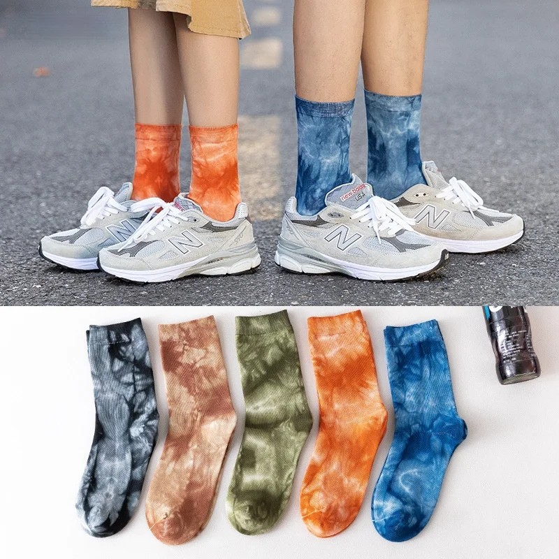 

Spring and Autumn Men's and Women's Tie-dye Pure Cotton Socks Street Celebrity Style Couple Fashion Flat Sports Socks Breathable