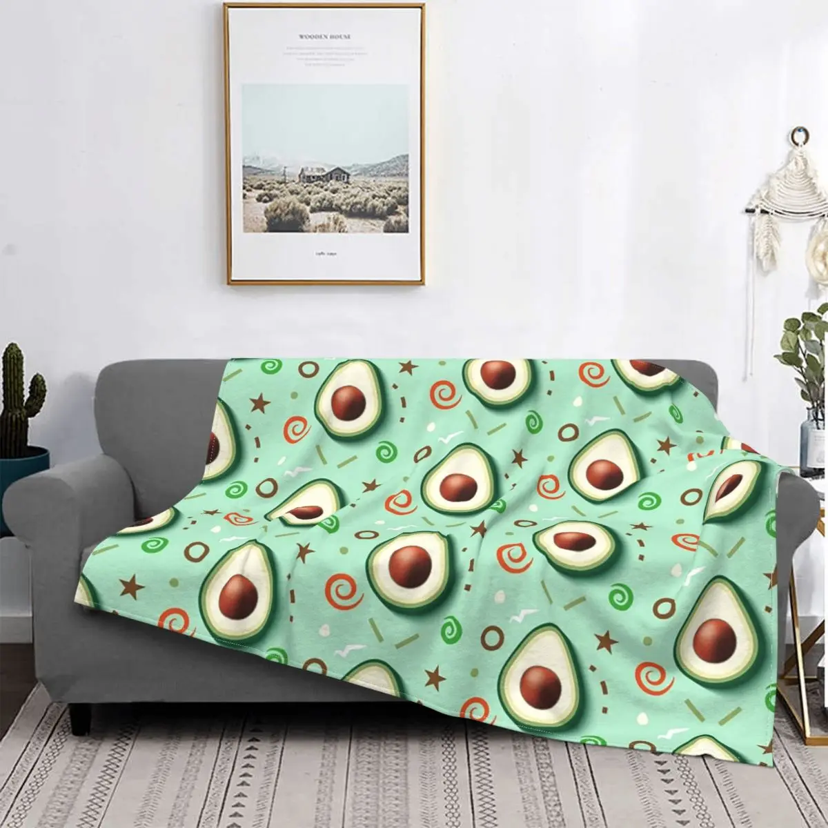 

Manta de franela con patrón de aguacate, manta suave multifunción para sofá, ropa de cama al aire libre, verde, fruta, Primavera