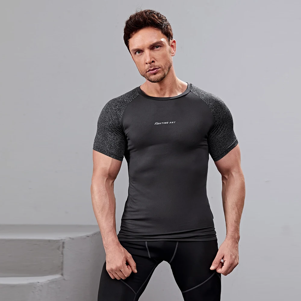 Мужская спортивная короткая футболка компрессионная впитывающая пот эластичная