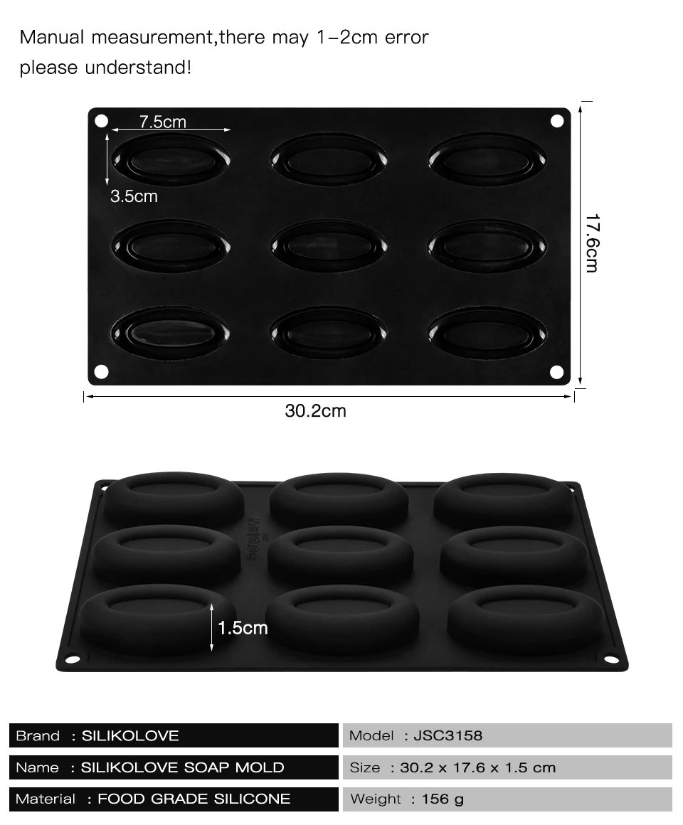 SILIKOLOVE DIY 9 силиконовые полости Мыло Форма для изготовления мыла 3D овальное мыло ручной работы Формы Ремесло