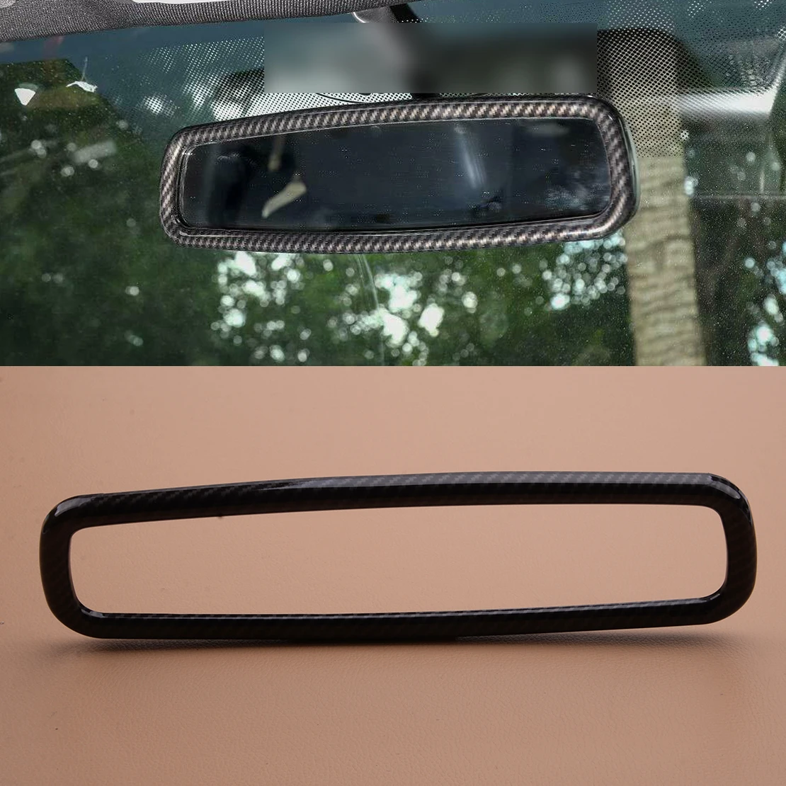 คาร์บอนไฟเบอร์ภายในกระจกมองหลัง Trim แหวนฝาครอบ Fit สำหรับ Ford F150 Mustang 2015 2016 2017