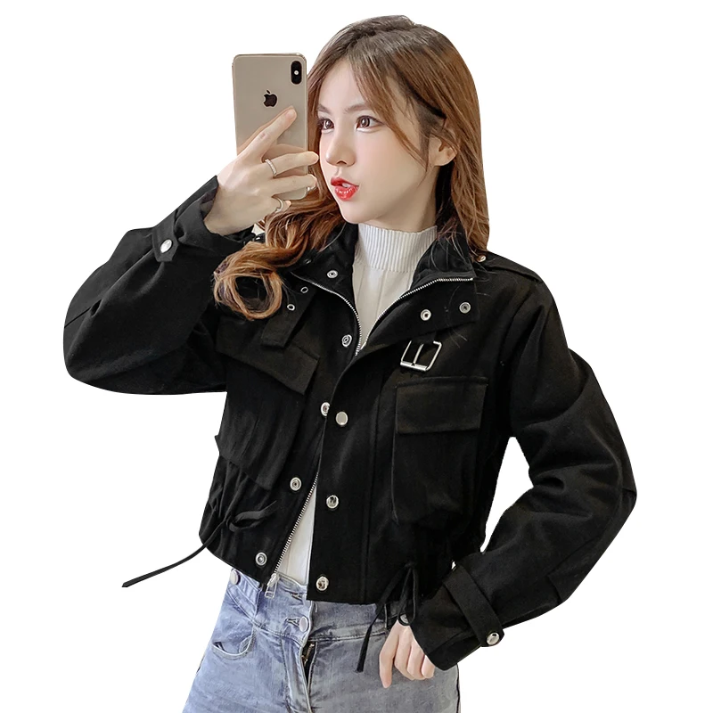 Женская короткая куртка на молнии зеленая куртка-бомбер с длинным рукавом