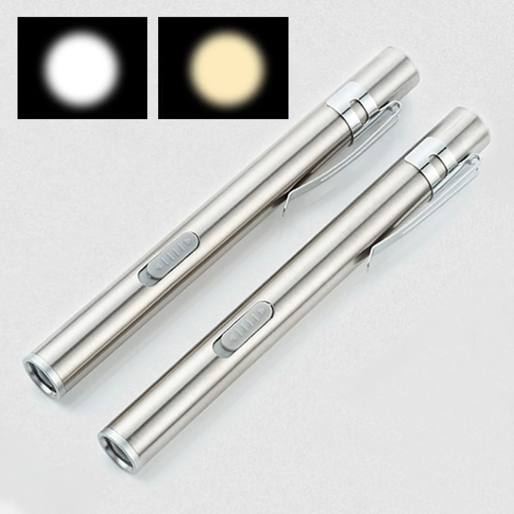 

Mini Flashlight Stainless Steel LED Flashlight USB Rechargeable Built-in Battery Portable White and Warm Yellow Light