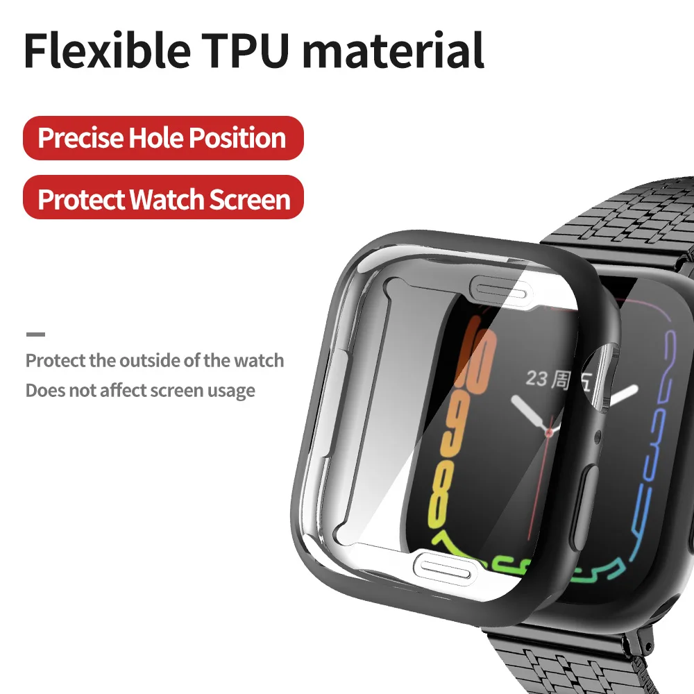 Fashion Screen Protector Case for Apple Watch Series 8 7 6 SE 5 4 Cover 41mm 45mm 40mm 44mm Soft Bumper for Iwatch Tpu Shell