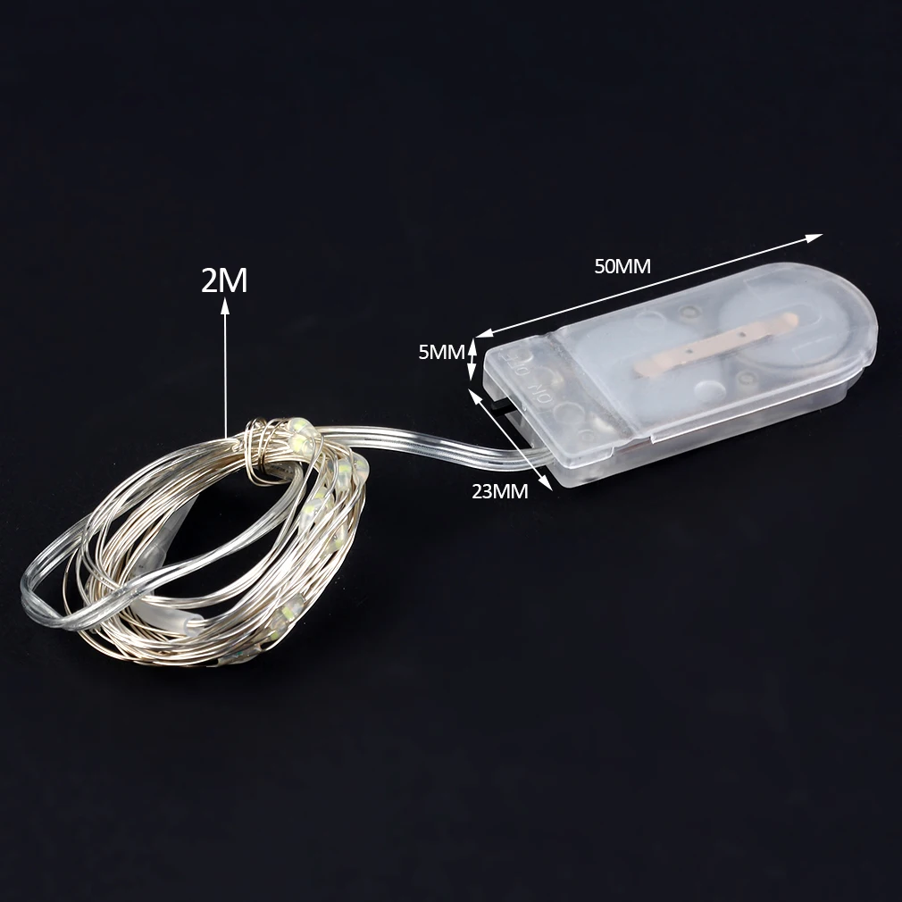 Супер яркий 2 м IP66 Водонепроницаемый 20 LED серебряной проволоки Кнопка Батарея