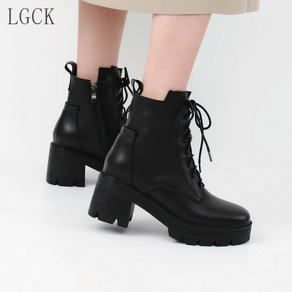 spesifikasi Ukuran 34-43 Hot Sale Musim Dingin Musim Gugur Sepeda Motor Sepatu Tali Lutut Tinggi Boot Wanita Fashion Square Tumit Wanita Kulit Punk Sepatu