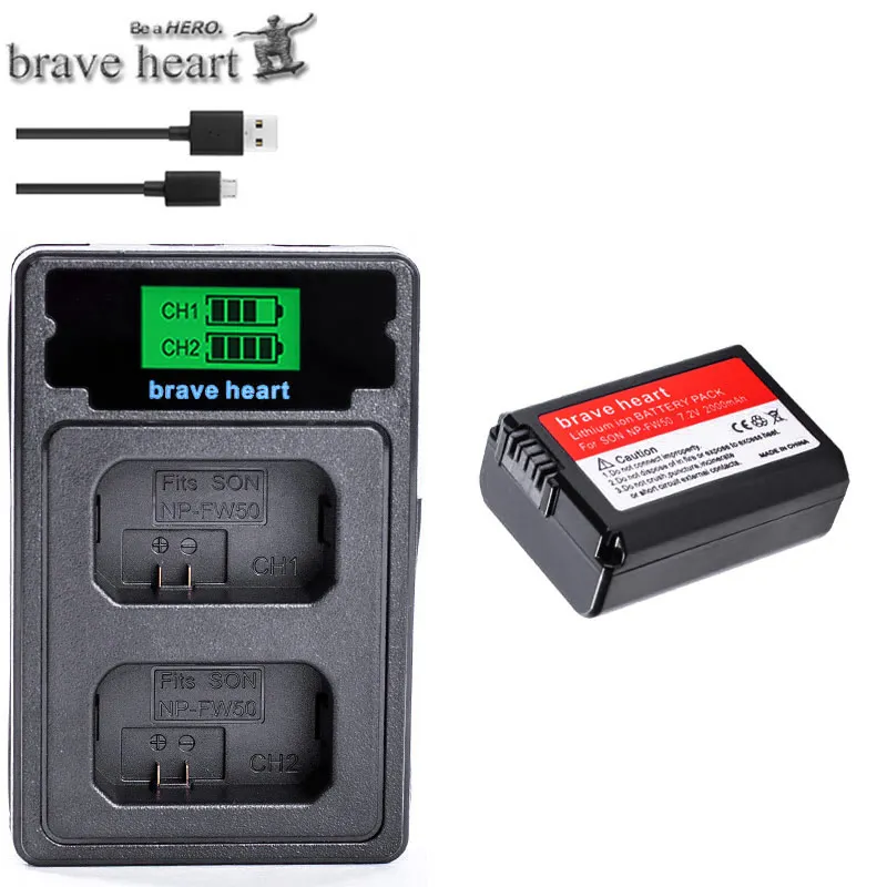charger and 1battery 2 шт. 2000 мА/ч, NP-FW50 NPFW50 NP FW50 Батарея AKKU батарея+ ЖК-дисплей USB Dual Зарядное устройство для sony NEX-3 NEX-5C Альфа A55 NEX-C3 - Цвет: charger and 1battery
