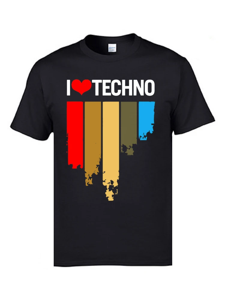 Радужные электронные танцевальные напечатаны на футболки с надписью I Love Techno в