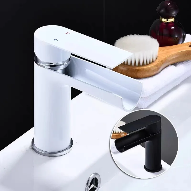 

Black/Chrome Bathroom Faucets Brass Mixing Basin Faucet Cold Hot Water Single Handle Open Tap Sink Waterfall Mixer Taps Torneira