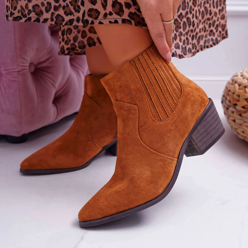 

Women Chelsea Boots Suede Pointed Toe Ankle Boots Women's Shoes Female Casual Mid Heels Ladies Autunm Winter Zipper Footwear