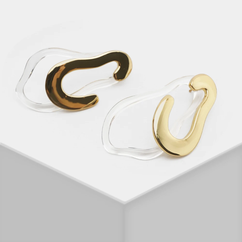 

L28 Irregular transparent geo earrings double -layer metal stdu earrings for unisex women gift runway with box