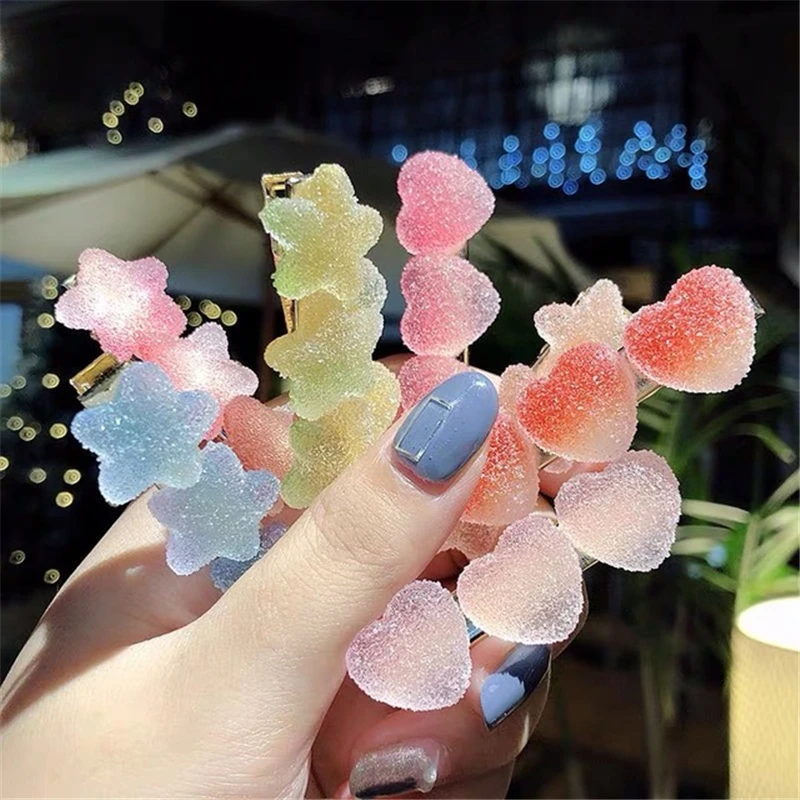 

New South Korean Popular Children's Rainbow Candy Gradient Colored Heart Star Hair Clip Girls Beautiful Gifts