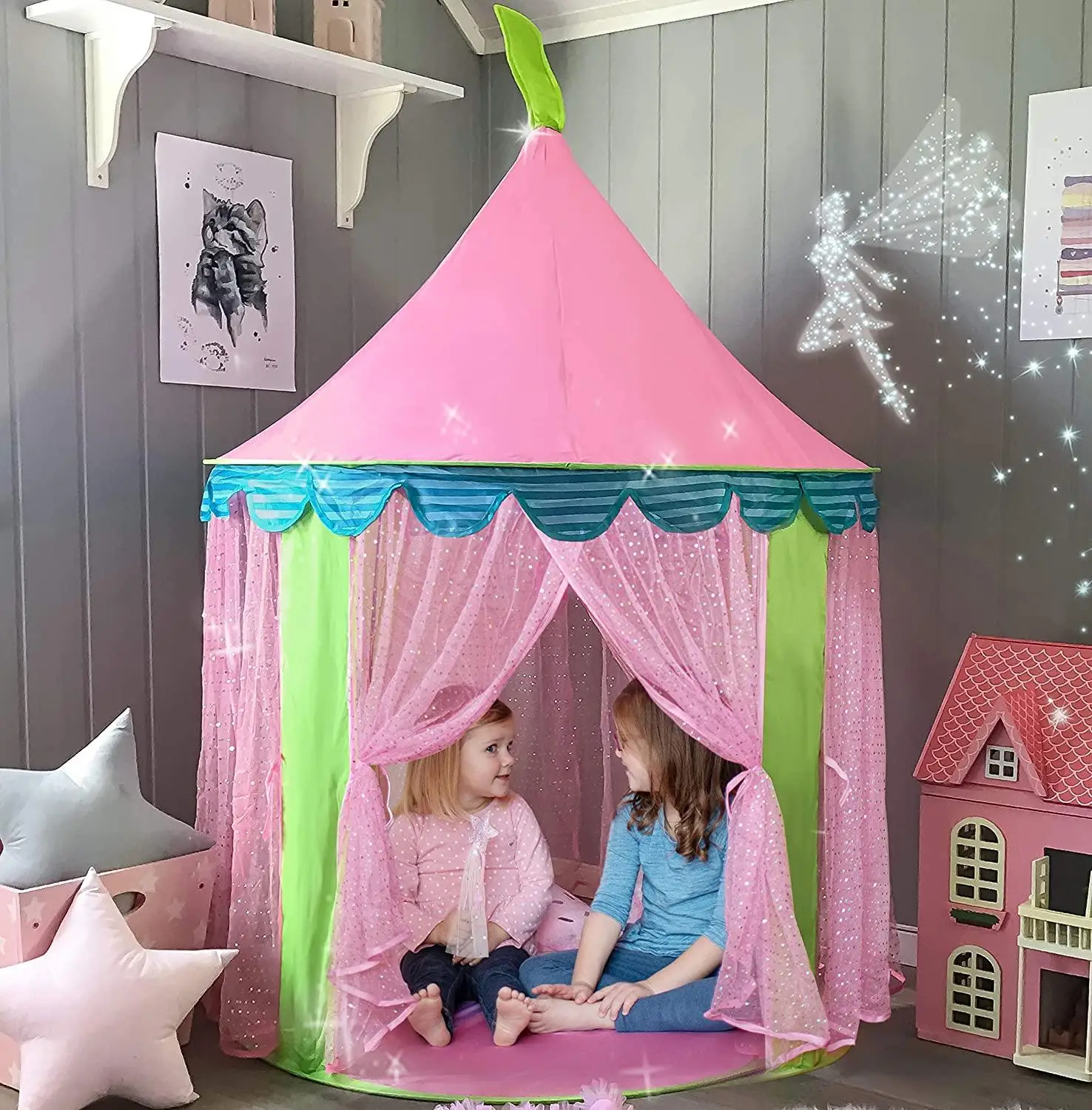 

Portable Children Tent Tipi Kids Pink Princess Castle for Girls Child Play House Teepee Cabi Girl Tents Christmas Gift