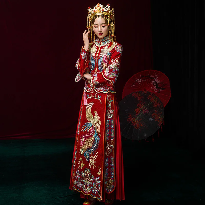 

Chinese Couple Wedding Clothing Embroidery Dragon Phoenix Banquet High-quaity Classic Cheongsam China Qipao костюм для восточных