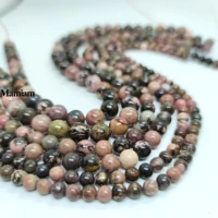 mamiam natural black stripe rhodochrosite pink rhodonite beads 6 10mm round stone diy bracelet necklace jewelry making design
