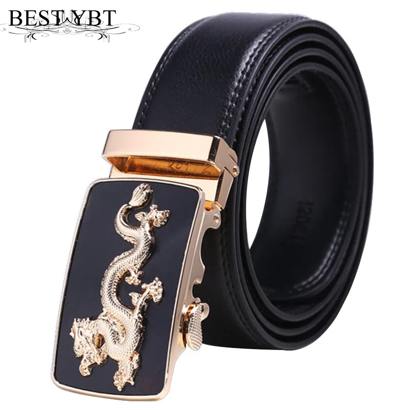 Best YBT Men Imitation Leather Dragon Belt Alloy Automatic Buckle Belt Luxury Strap High Quality Men Business New Belt