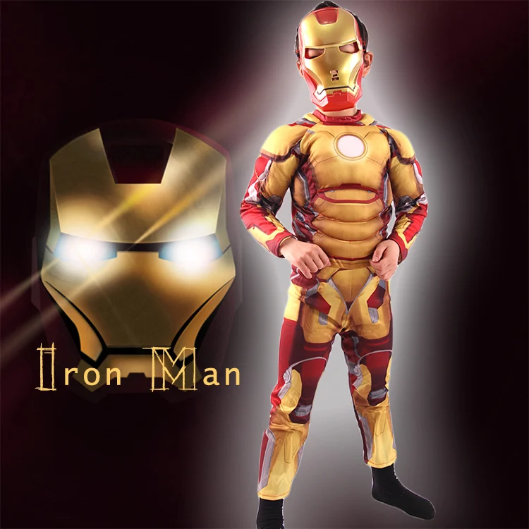 

Iron Man Mark 42 / Patriot Muscle Children Kids Halloween Costume Fantasia Superhero Iron Man Cosplay Costume with Mask