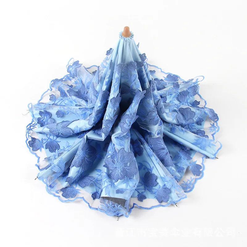 

Two Folding Sun Umbrella Rain Women Clear UV Embroidery Fabric Lace Umbrellas Ladies Parasol Windproof Paraguas Girl Gift