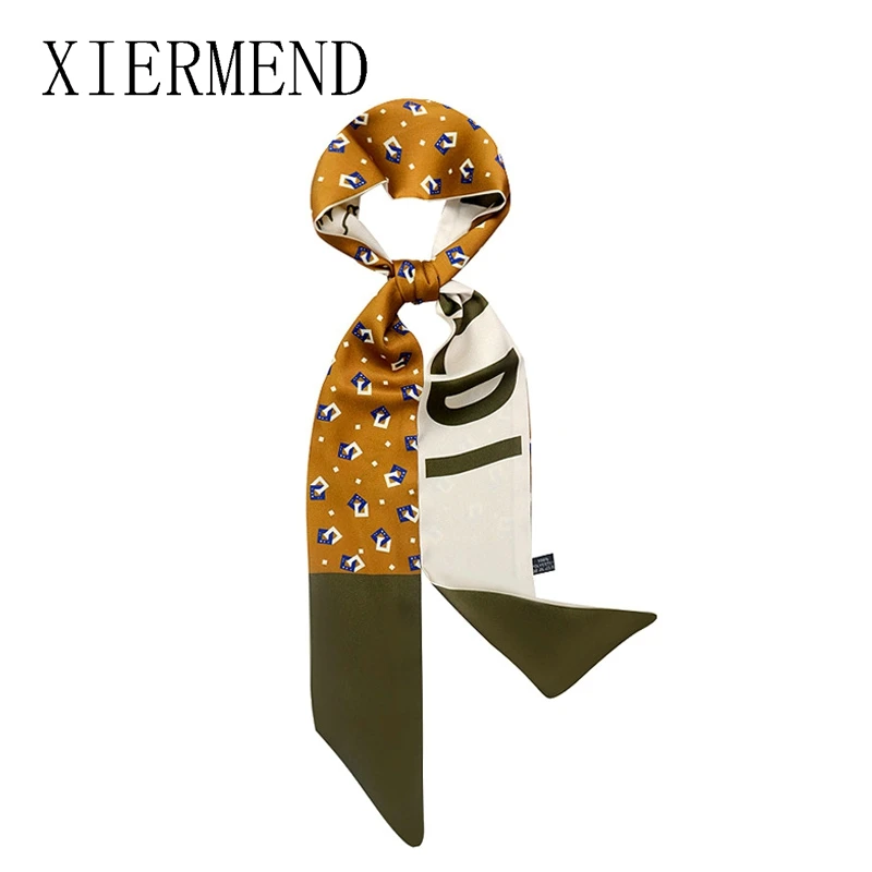 

Spring summer new scarves ins diamond lattice double-side small scarf French hair band narrow little ribbon women skinny scarf
