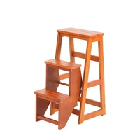 household ladder bamboo wood ladder stool multi functional indoor thickening folding three step staircase chair high stool