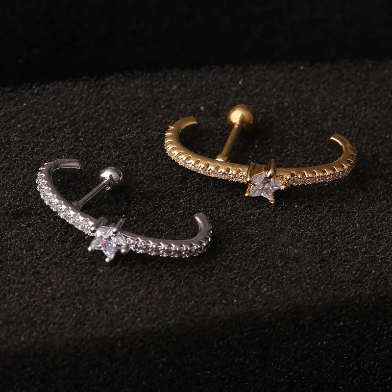 Гвоздик из нержавеющей стали с фианитом для пирсинга длинное ювелирное изделие