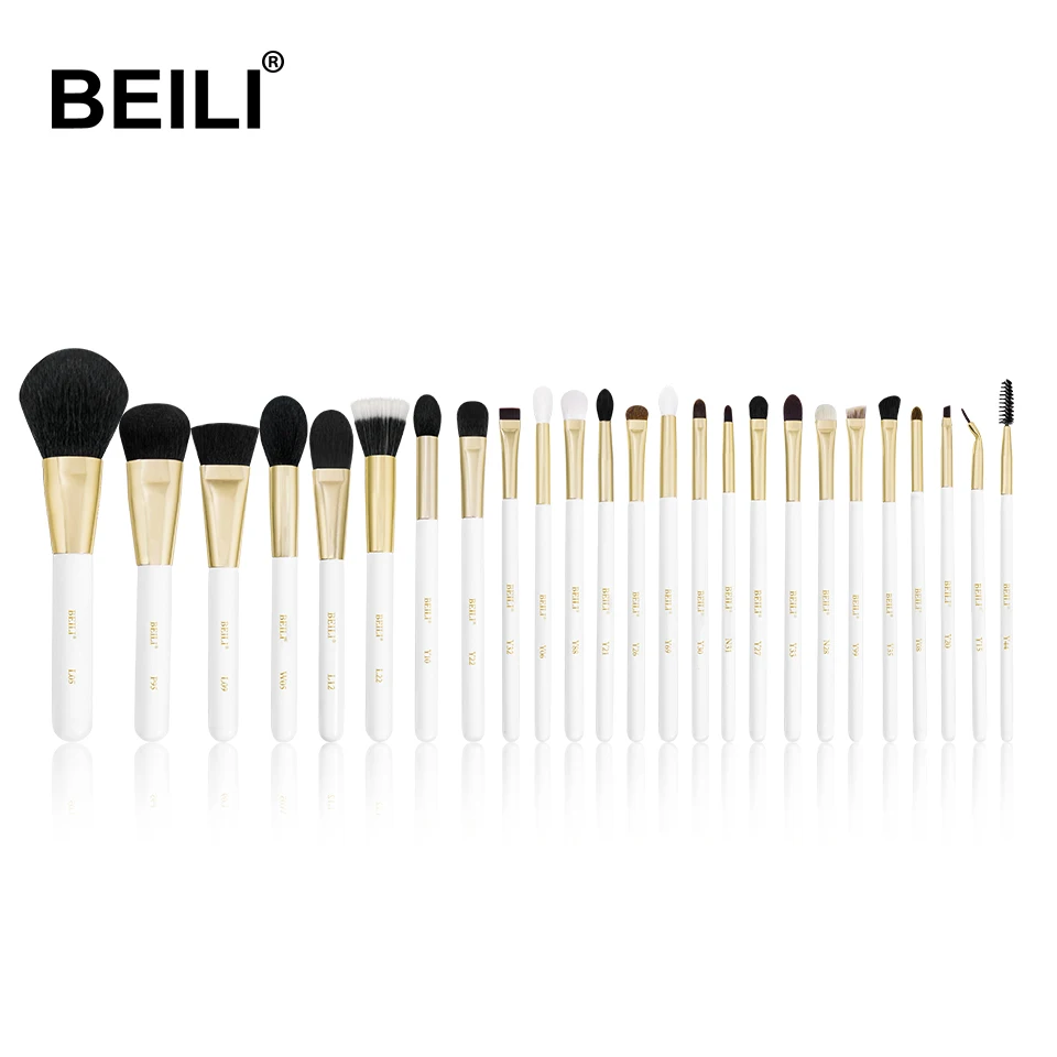 BEILI, роскошный набор кистей для макияжа из белого золота, натуральный XGF, кисть из козьего волоса, основа для бровей, кисть для растушевки глаз, 25 шт., Профессиональная Кисть для макияжа