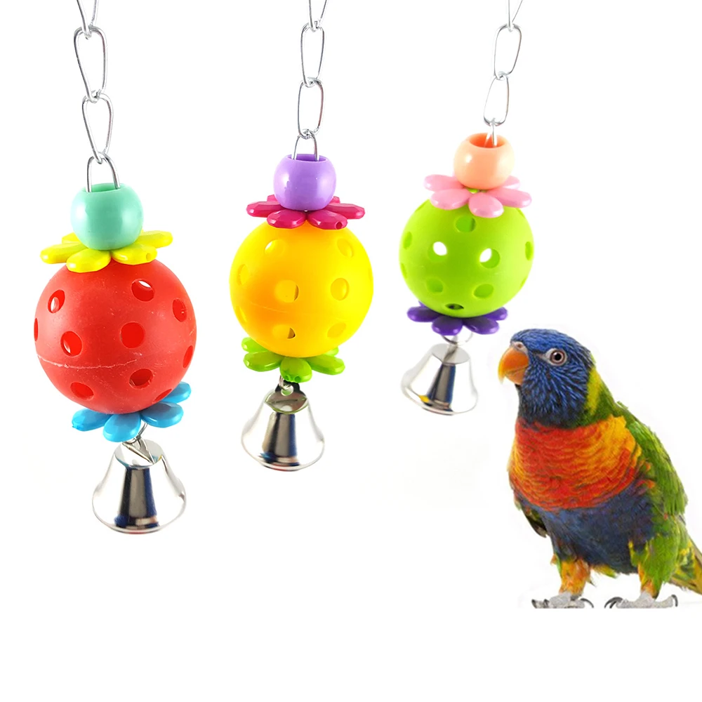 

Игрушки для жевания домашних животных, пластиковый цветной шар с колокольчиком, птичья клетка, Подвесные качели, игрушки, попугай, попугай, ...