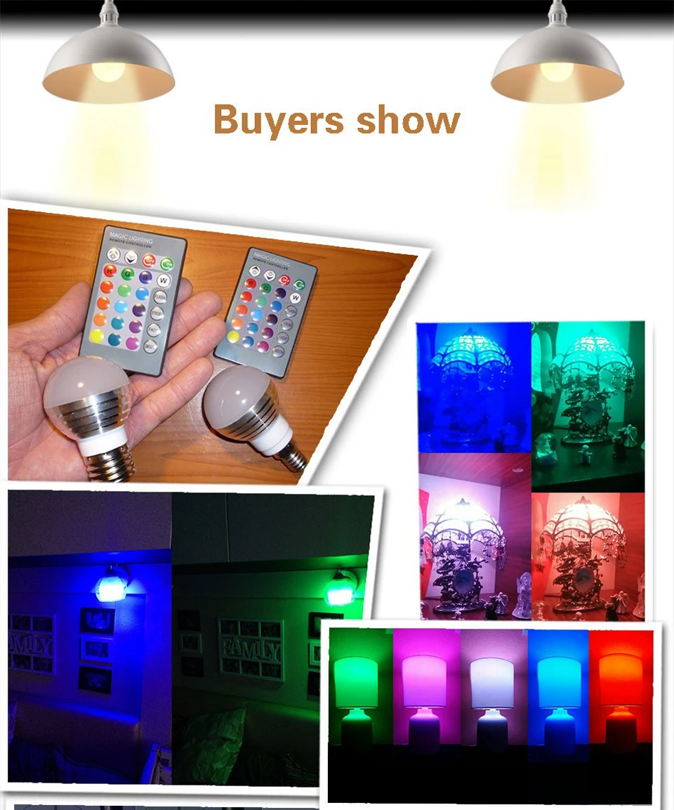 1PCS E14 E27 RGB LED Bulb Lights 5W RGB Lampada GU10 Changeable Colorful RGBW LED Lamp+ 24KEY IR Remote Control