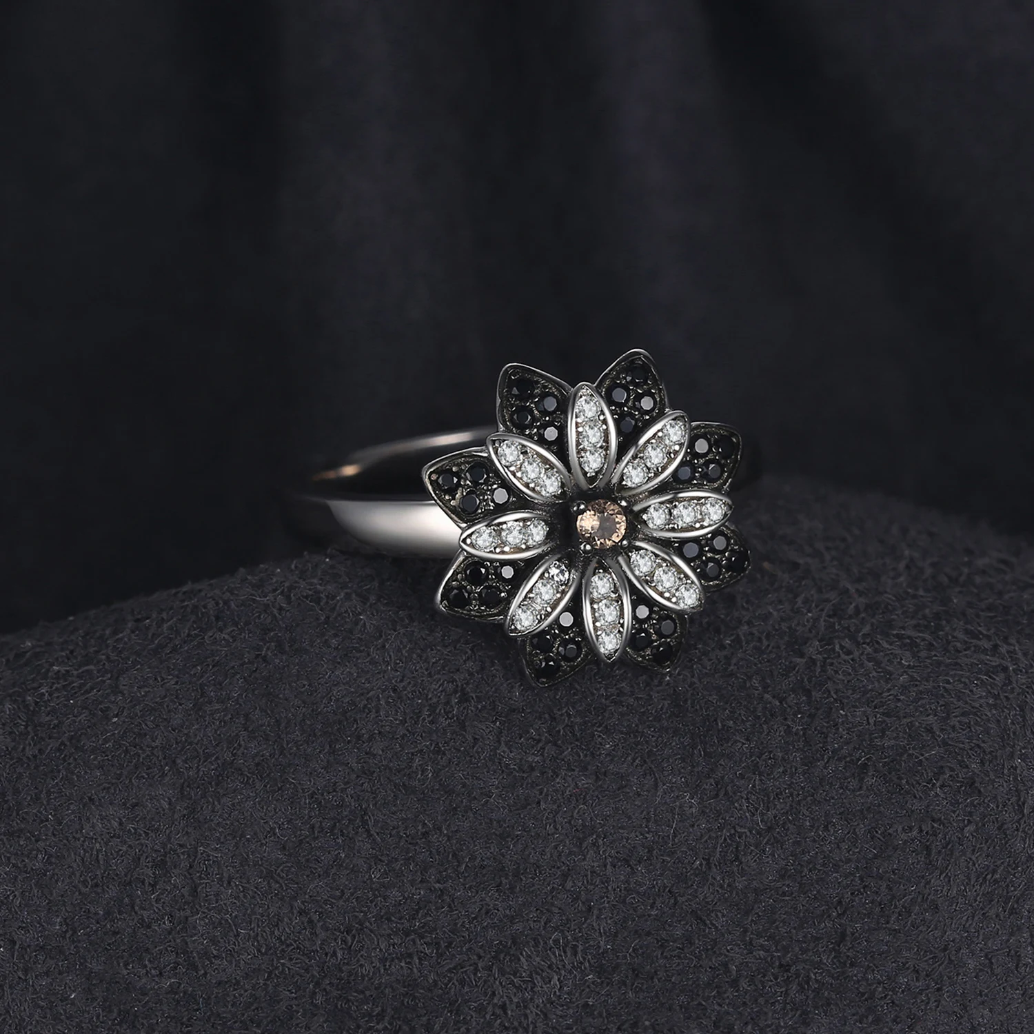 Jewelrypalace цветок натуральный темно-серый дымчатый кварц черной шпинели коктейльное кольцо стерлингового серебра 925 Мода Красивые ювелирные изделия для Для женщин