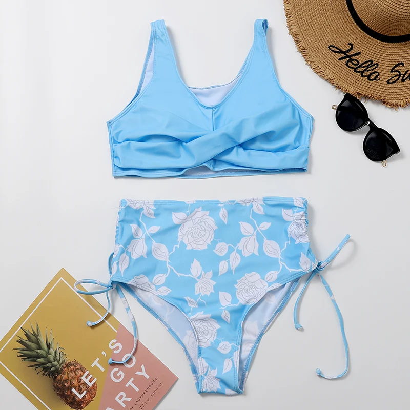 

High Waist Bikini 2020 String Swimwear Women Print Sexy Swimsuit Push Up Bikinis Plus Size Bathing Suits Folds Beach Wear