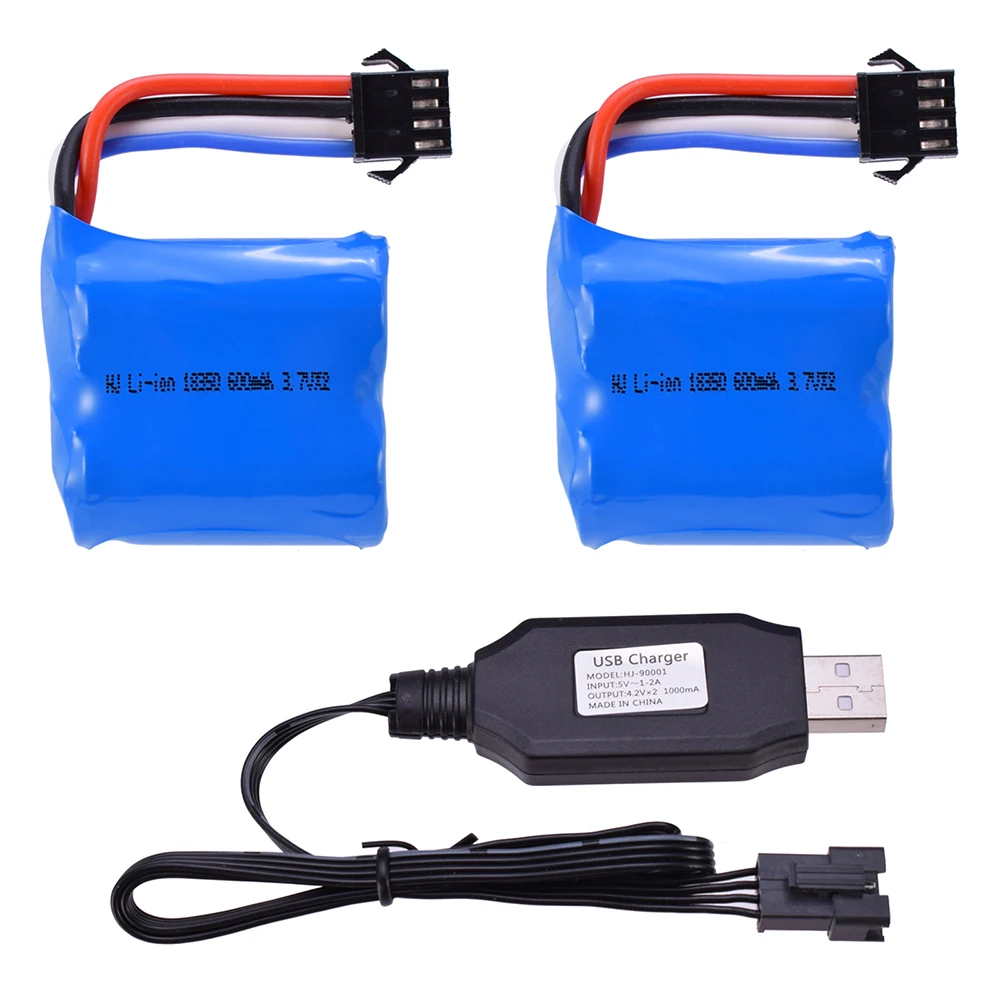 

2pcs 7.4V 600mAh Battery + USB Charger For UDI001 HuanQi 960 RC Boat BATTERY w/SM-4P Plug