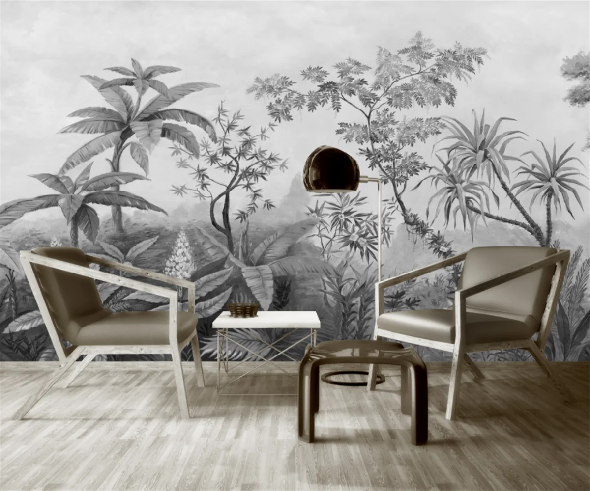 Черно-белая фотообои на заказ с рисунком леса для гостиной спальни декоративная