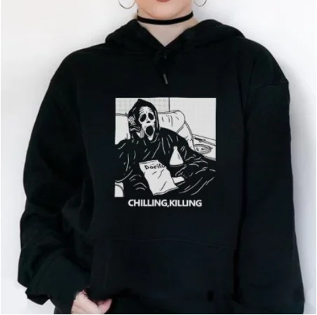 Толстовка с капюшоном в стиле Харадзюку ужасная принтом призраков и рельефов топ