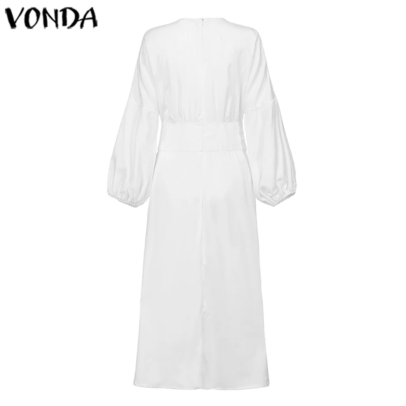 VONDA, винтажная блуза с длинным рукавом, женская летняя длинная рубашка с v-образным вырезом, Женская богемная длинная туника с разрезом, S-5XL