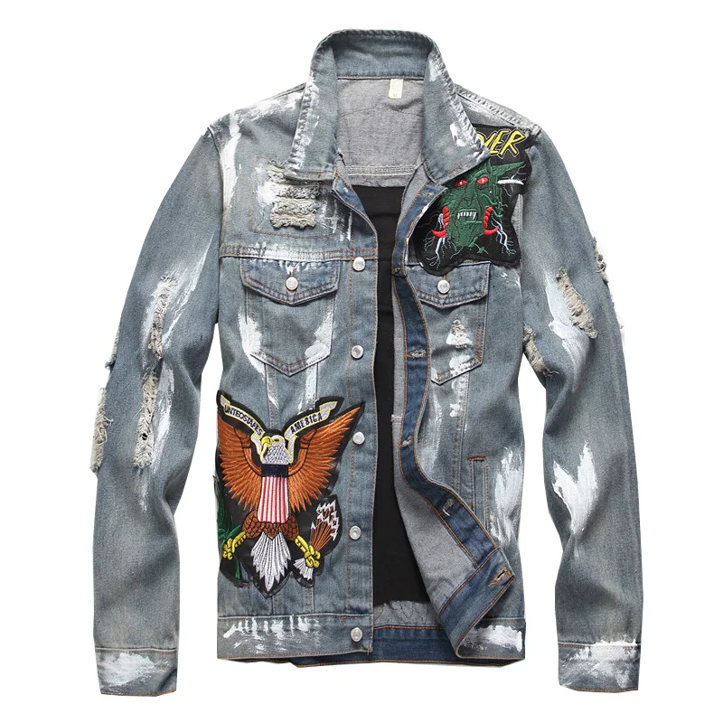 Винтажные мужские джинсовые куртки в европейском и американском стиле рваные с