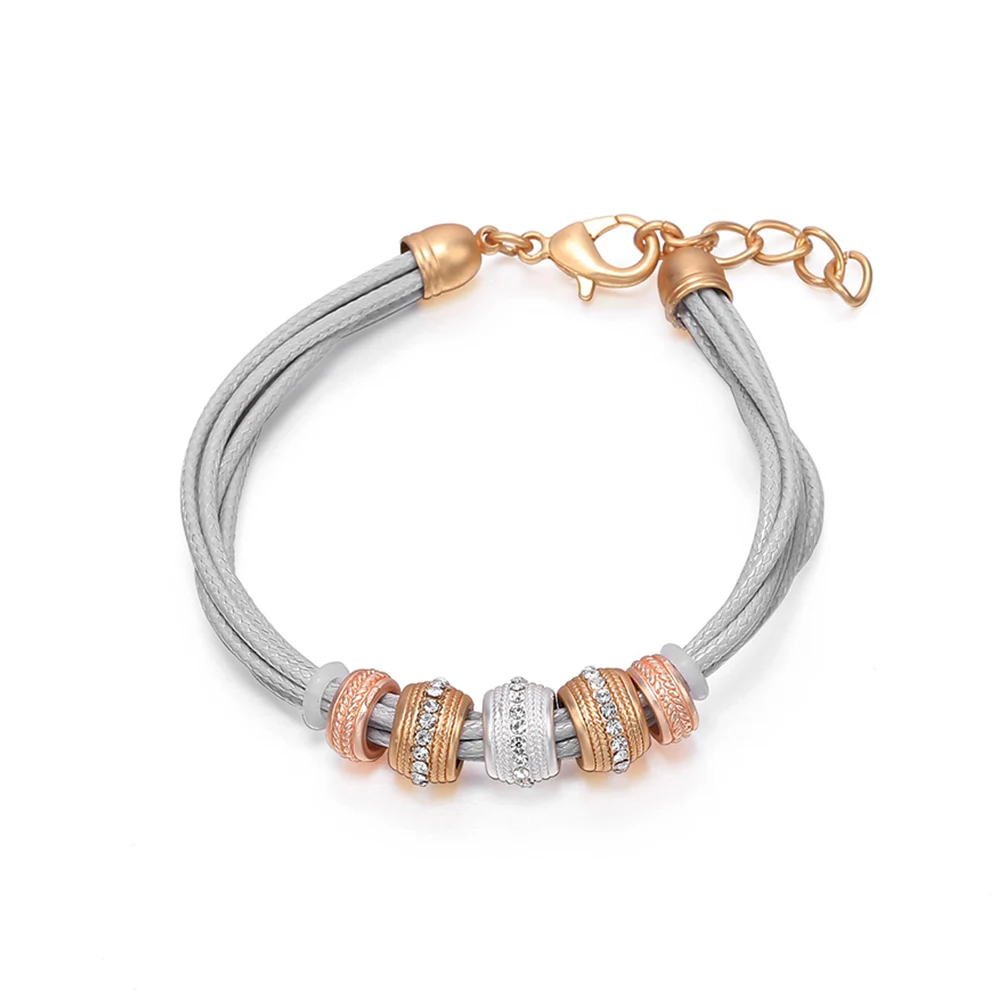 Браслет женский многослойный из кожи и шнурка с бусинами кристаллами|Браслеты