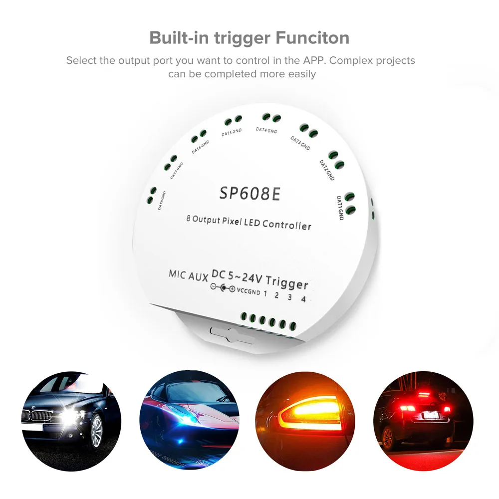 ws2812b bluetooth app music controller with remote sp608e 8 ch sp602e 4 ch ws2811 ws2815 led light strip ios android app 5v 24v free global shipping