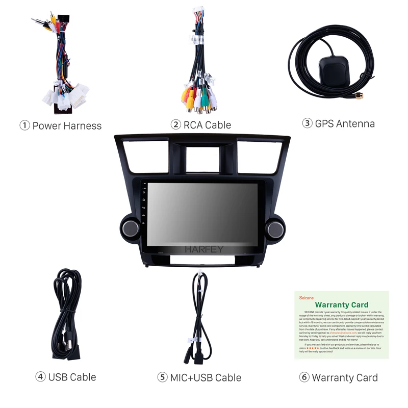 Головное устройство Harfey Android 10 0 4 + 64 Гб 1 ''GPS для 2009-2014 Toyota Highlander 1Din 1080P