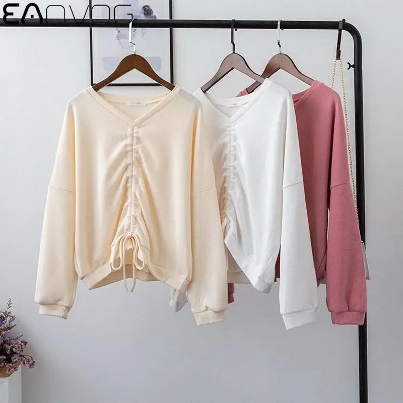 

Женский пуловер с V-образным вырезом, свободный Короткий трикотажный свитер на завязках с полосой пропускания, лето-осень