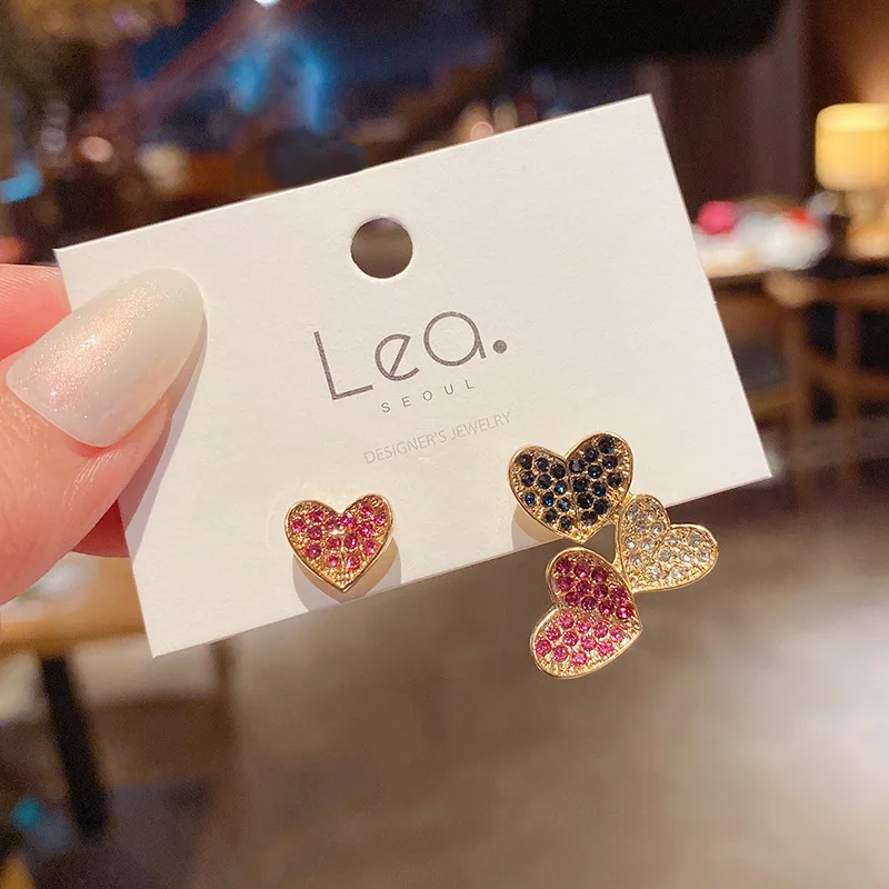 

Wholesale Sterling Silvers Pin Asymmetric Colored Loving Earrings Ear Studs Women Earrings Dropshipping Gift