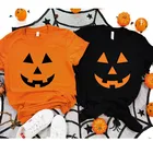 Женские футболки с забавным лицом тыквы, оранжевая футболка для Хэллоуина, Повседневная Уличная одежда, осенняя футболка с графическим рисунком ведьмы, женская одежда, праздничный Топ