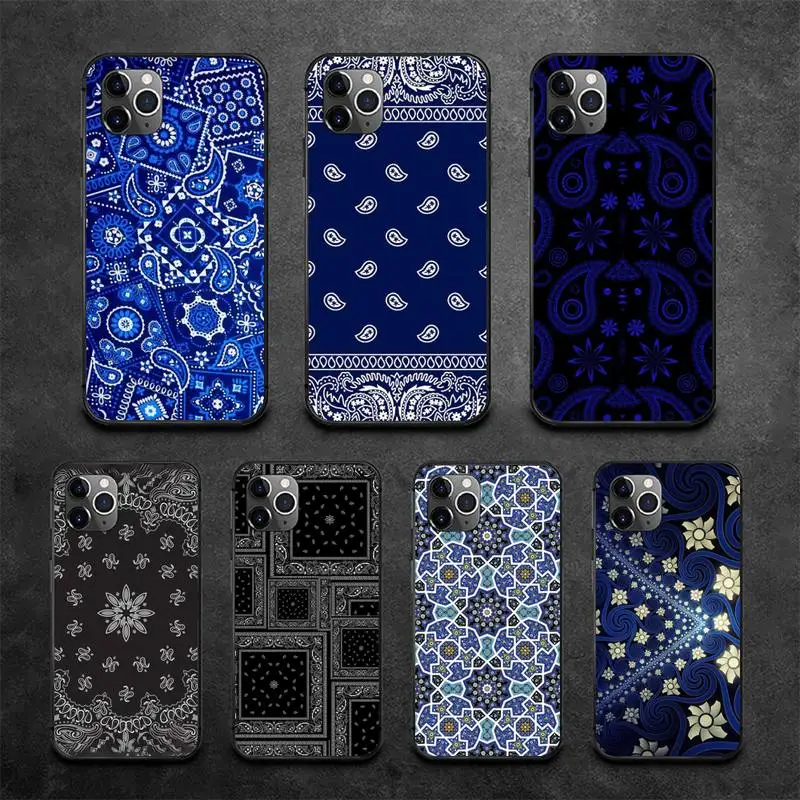 

Royal Blue Bandana Phone Case For iphone 12 11Pro Max 11 XR XS Max X 8 7 6 6S Plus 5 5S SE 2020 soft Cover Shell