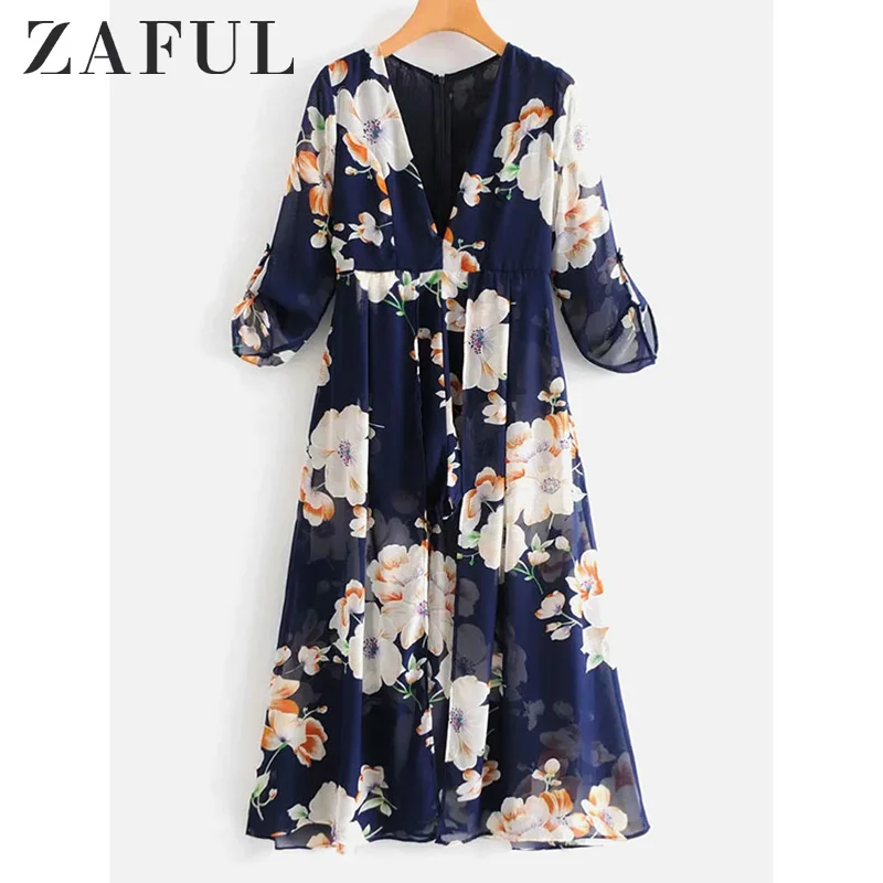 Женское платье на бретельках ZAFUL размера плюс летнее пляжное с цветочным принтом