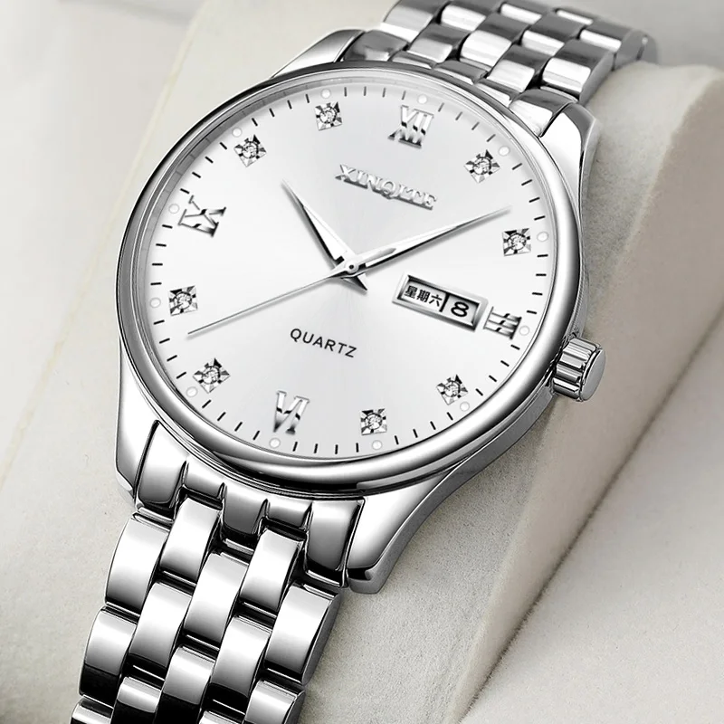 Новые XINQITE мужские часы роскошные высококачественные кварцевые спортивные часы мужские часы из нержавеющей стали водонепроницаемые Авто светящиеся часы с датой - Цвет: White White