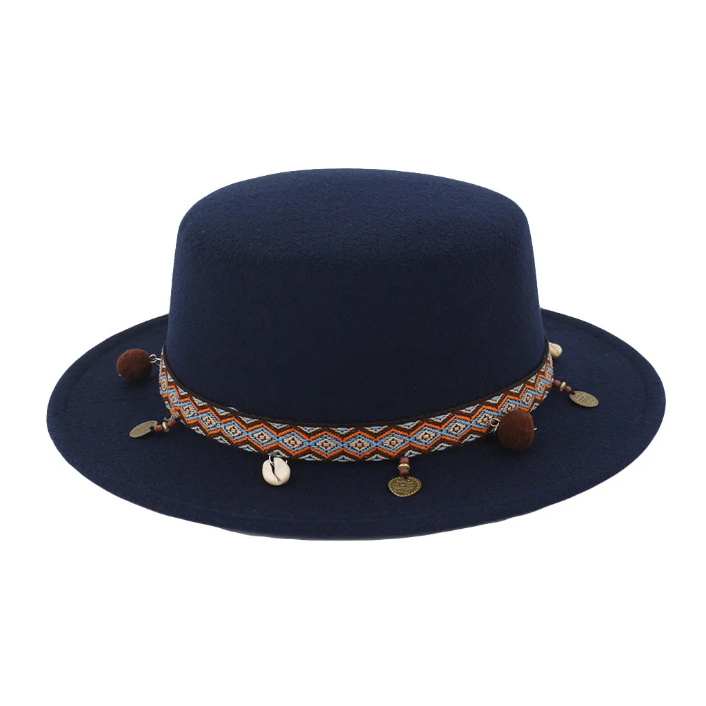 Fedora Cap Women Wide Brim Wool Belt Party Popular Simple Church Trilby Autumn Winter Fashion Casual Dome British Female Hat#C45 |