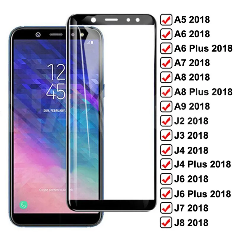 9D Protective Glass For Samsung Galaxy A6 A8 J4 J6 Plus 2018 Screen Protector A5 A7 A9 J2 J3 J7 J8 2018 Tempered Glass Film Case