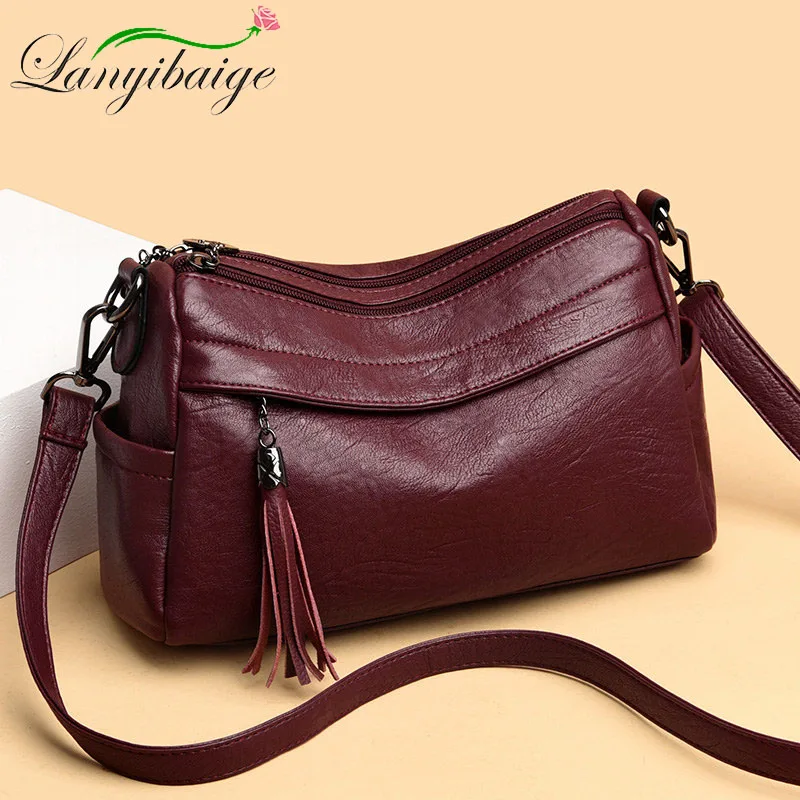 Женская кожаная сумка мессенджер через плечо с кисточками 2019|Сумки ручками| |