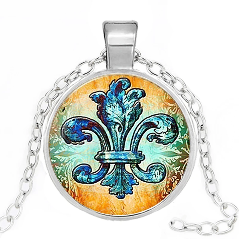 Художественное стекло цветок лилии ожерелья Винтаж Флер де Лис булавки Стекло